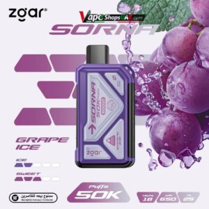 ZGAR Sorna Boost 50000 Puffs 18mg Disposable Vape in Dubai - grape ice