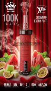 xtra sultan shisha dtl 100k puffs 2mg nicotine triple mesh vape in uae english love 66