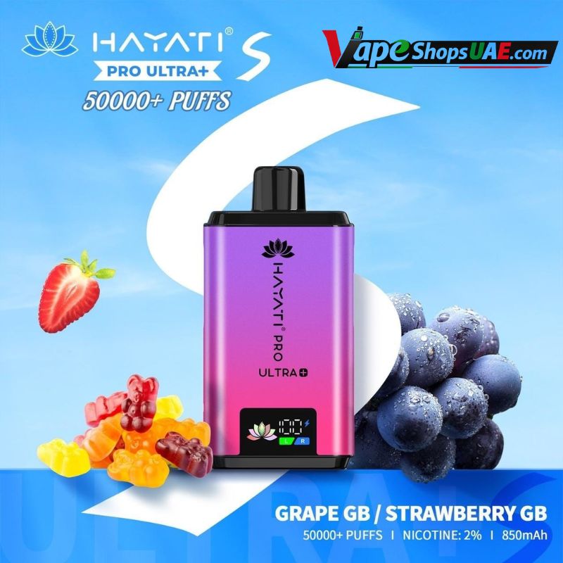 Hayati pro ultra plus 50000 puffs 20MG nicotine In Dubai Grape GB _ Strawberry GB